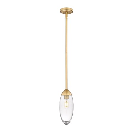 Z-Lite Arden Pendant, 1-Light, 4.5 In.W x 11.5 In.H, Rubbed Brass/Clear 651P-ROD-RB